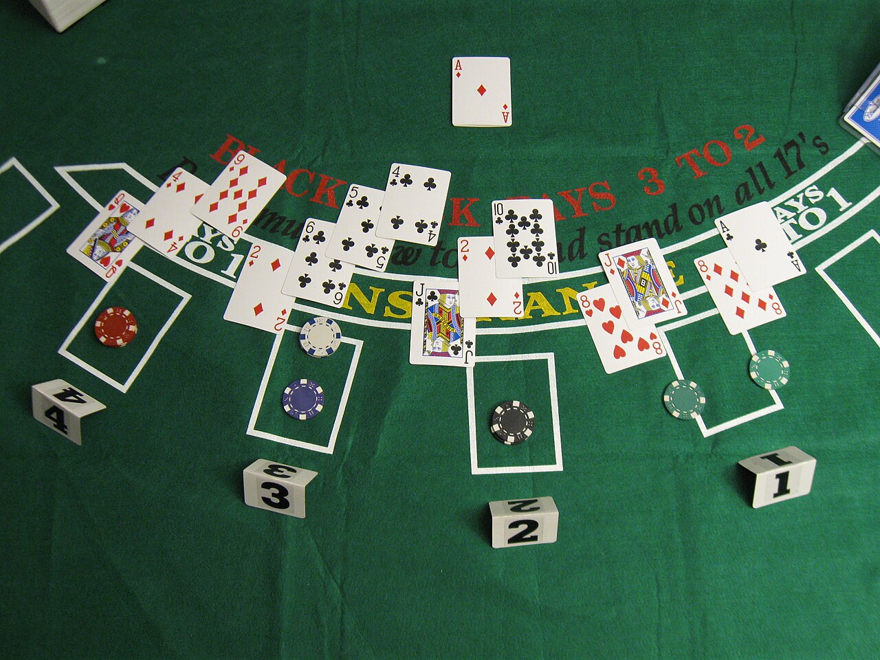 Cards building up on the Andar and Bahar piles either side of the joker